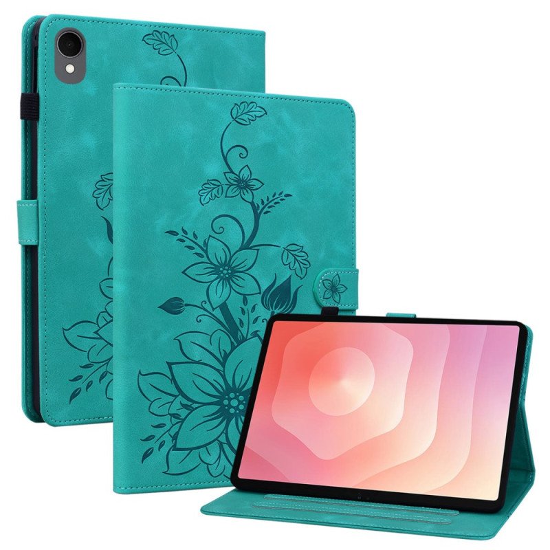Fodral Samsung Galaxy Tab S11 Blommigt Mönster Med Mockaeffekt