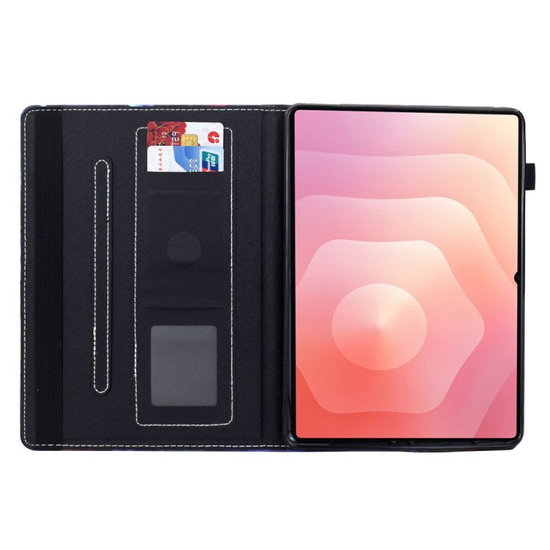 Läderskal Fodral Samsung Galaxy Tab S11 Färgade Blommor Och Fåglar