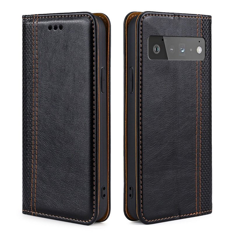 Folio-fodral Google Pixel 6 Pro Läderfodral Litchi Split Lädersömmar