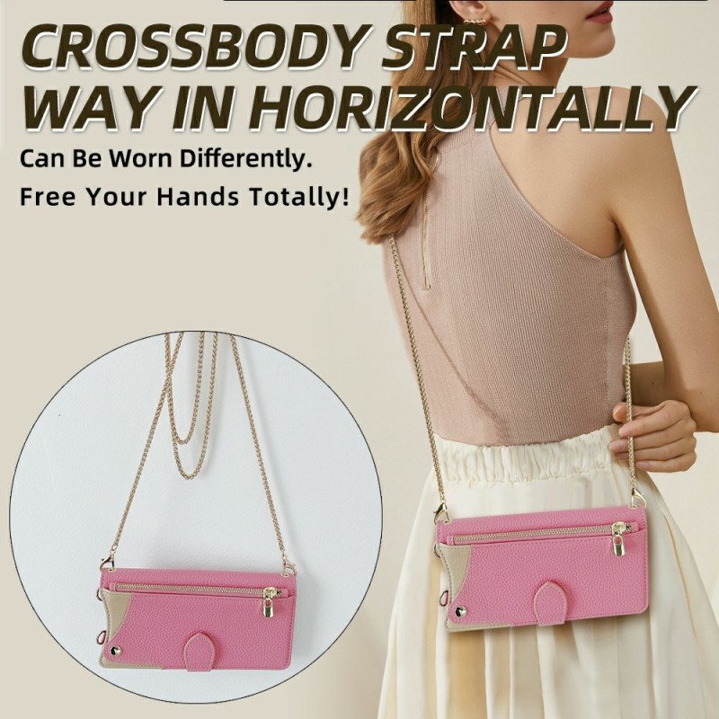 Läderfodral Oneplus 13 Telefonfodral Tvåfärgad Plånbok Med Kedja