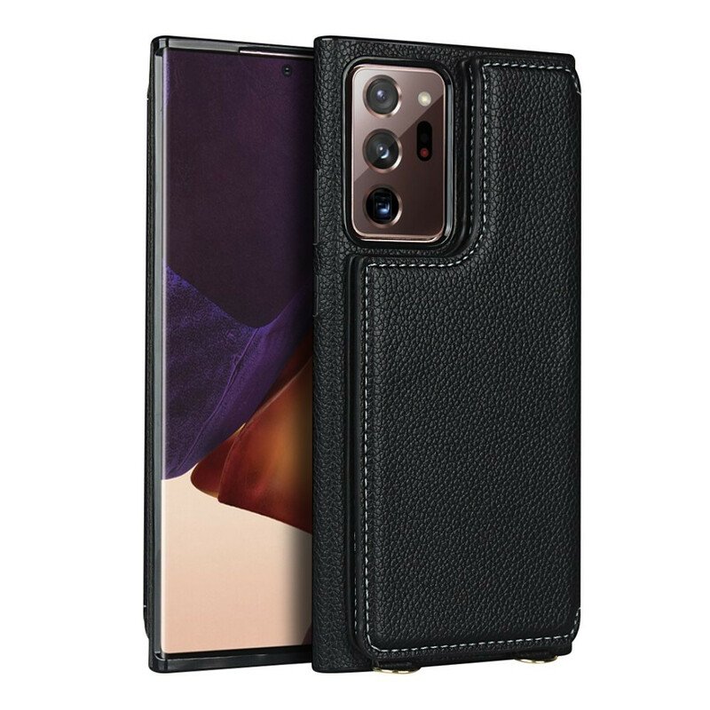 Skal Samsung Galaxy Note 20 Ultra Litchi Läder Korthållare Stativ