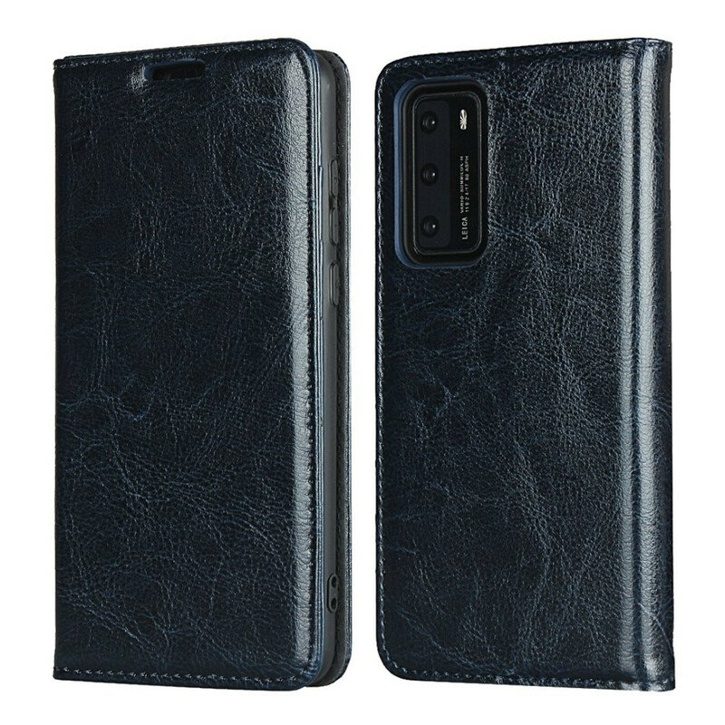 Folio-fodral Huawei P40 Läderfodral Äkta Läder
