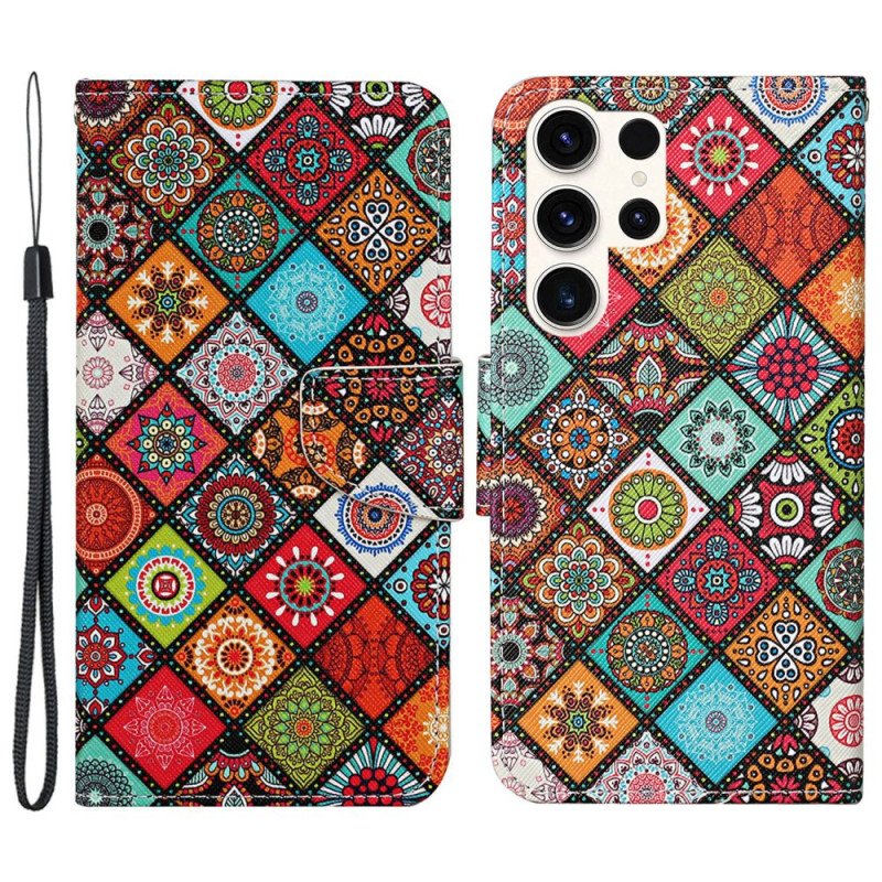 Läderfodral Samsung Galaxy S24 Ultra 5g Telefonfodral Etnisk Stil Med Rem