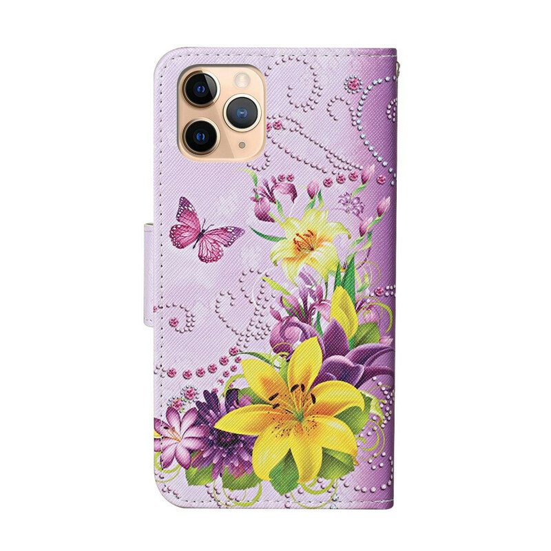 Folio-fodral iPhone 12 Pro Max Mästerliga Blommor Med Rem