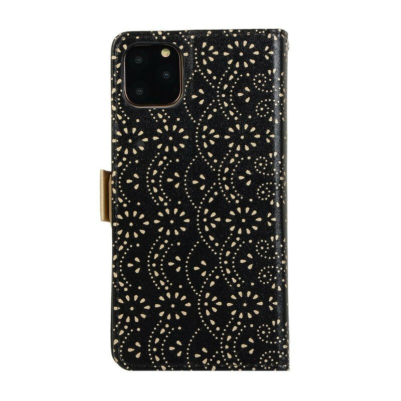 Folio-fodral iPhone 12 Pro Max Med Kedjar Myntväska Med Spetsrem
