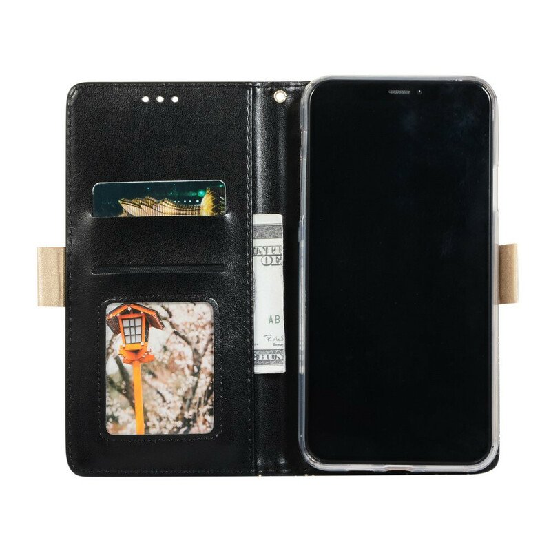 Folio-fodral iPhone 12 Pro Max Med Kedjar Myntväska Med Spetsrem
