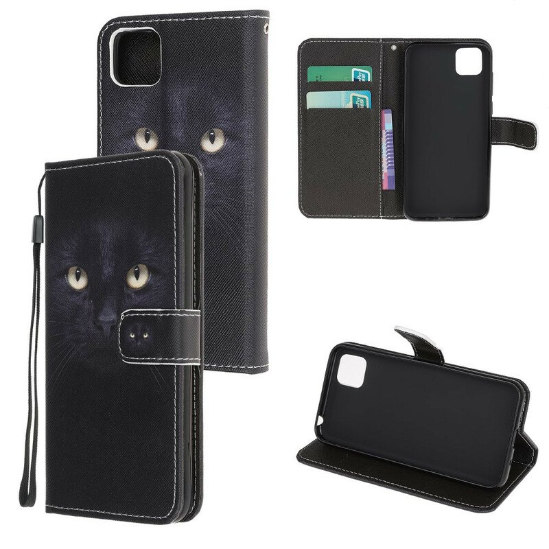 Läderfodral Huawei Y5p Med Kedjar Strappy Black Cat Eyes