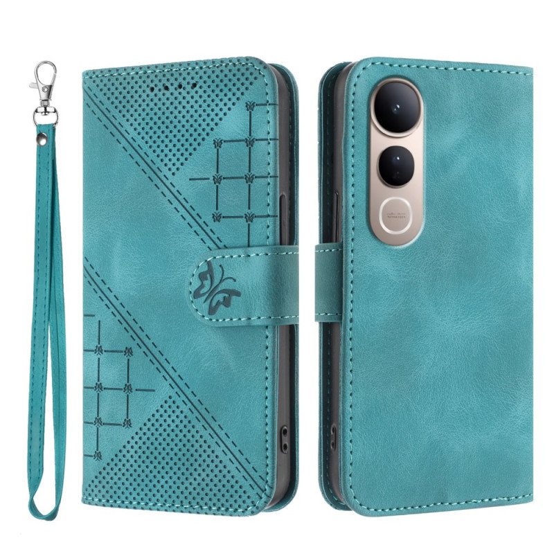 Läderskal Fodral Vivo V50 Lite 5g Geometrisk Armbandsdesign