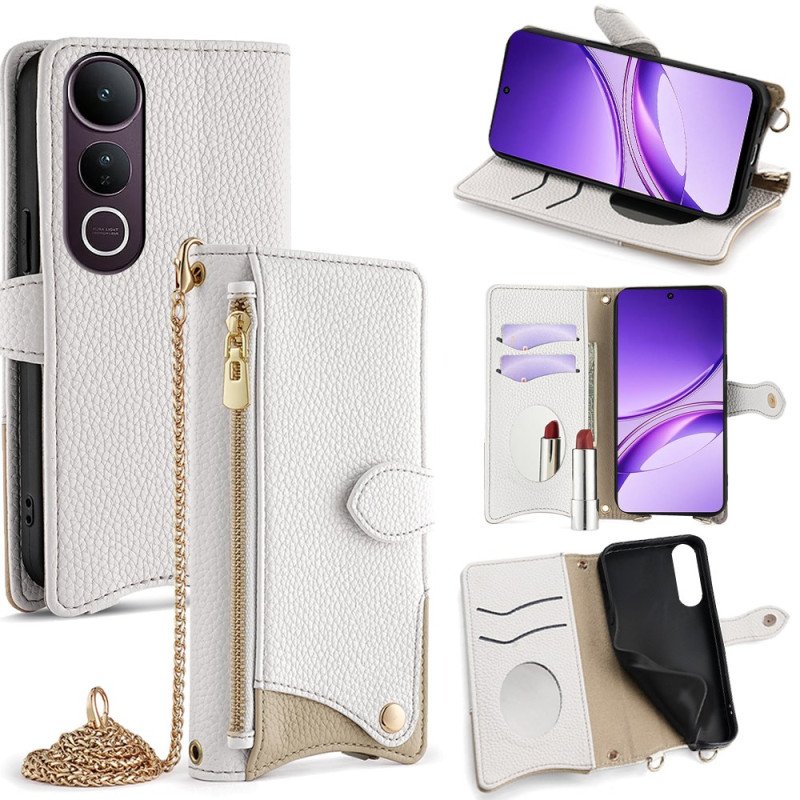 Vivo V50 Lite 5g Axelplånbok Med Spegel Och Kedja