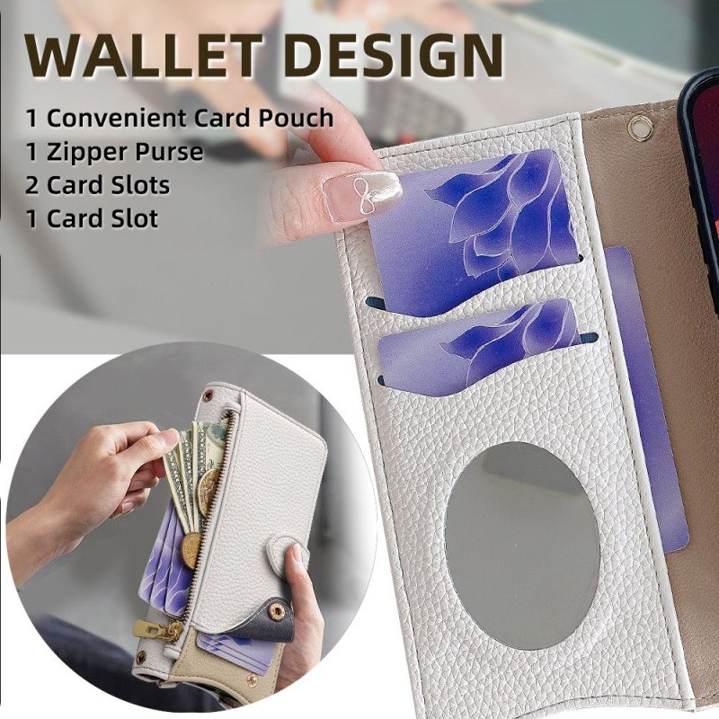 Vivo V50 Lite 5g Axelplånbok Med Spegel Och Kedja