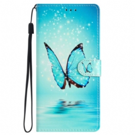 Fodral För Samsung Galaxy S24 Plus 5g Blå Fjäril I Lanyardflygning