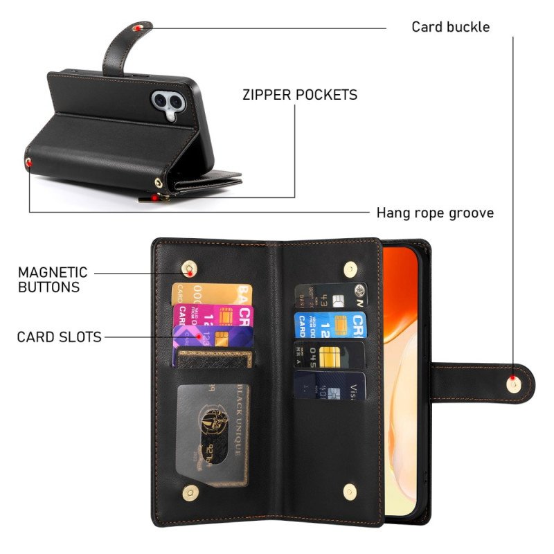 Fodral För iPhone 17 Plånbok Med Blixtlåsförsedd Ficka Och Remmar