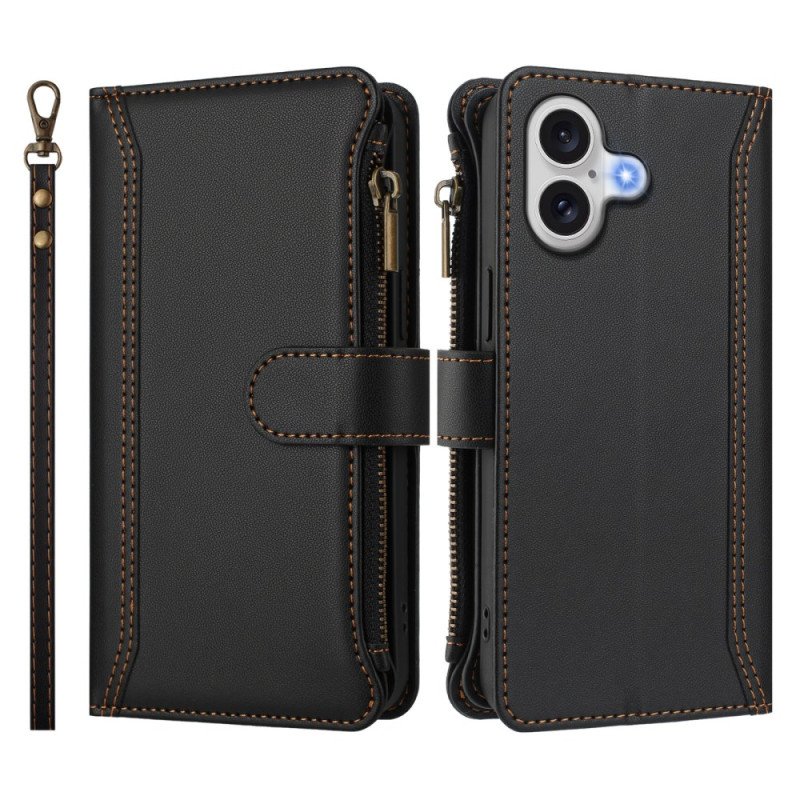 Läderfodral iPhone 17 Telefonfodral Plånbok Med 9 Kortfack Och Handledsrem