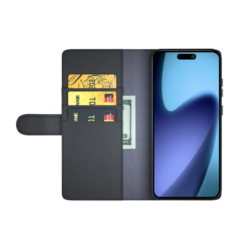 Läderskal Fodral iPhone 17 Plånbok I Äkta Läder