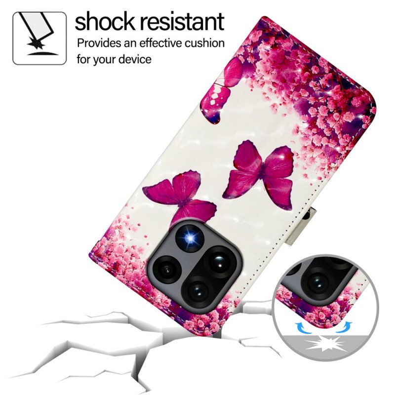 Läderfodral Oneplus 15 Telefonfodral Rosa Fjärilar