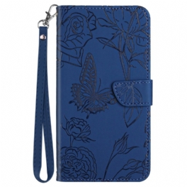 Läderskal Fodral Xiaomi Redmi Note 13 Pro 4g Fjärilstryck Med Rem
