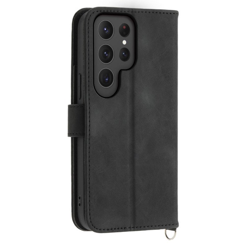 Läderfodral Samsung Galaxy S25 Ultra 5g Telefonfodral Blommönster Och Remmar