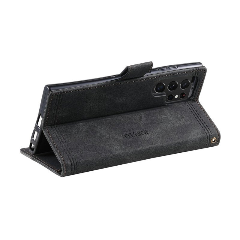 Läderfodral Samsung Galaxy S25 Ultra 5g Telefonfodral Tvåfärgad Rfid-plånbok I Mockastil Med Rem