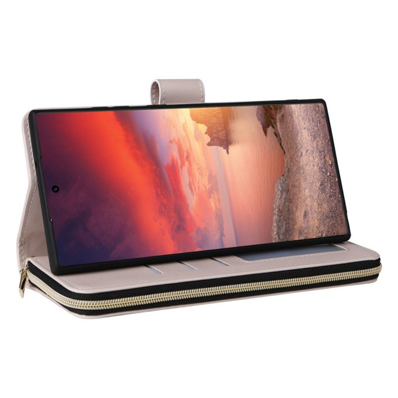 Läderskal Fodral Samsung Galaxy S25 Ultra 5g Quiltad Plånbok Med Rem Och Axelrem