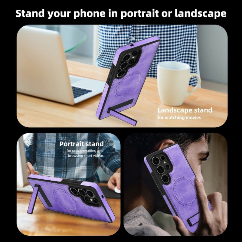 Skal För Samsung Galaxy S25 Ultra 5g Lädereffekt Kompatibel Med Magsafe