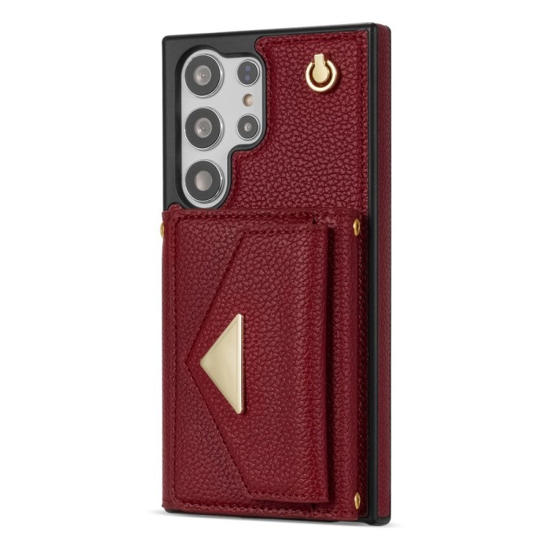 Skal Samsung Galaxy S25 Ultra 5g Lädereffekt Med Korthållare Och Rem