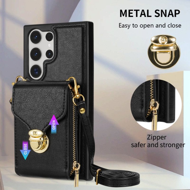 Skal Samsung Galaxy S25 Ultra 5g Plånbok Med Dragkedja Och Axelrem