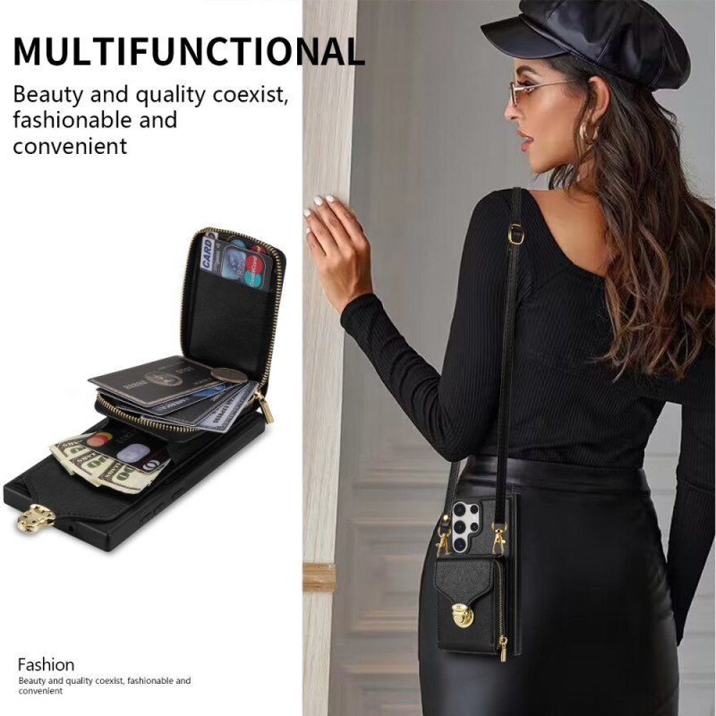 Skal Samsung Galaxy S25 Ultra 5g Plånbok Med Dragkedja Och Axelrem