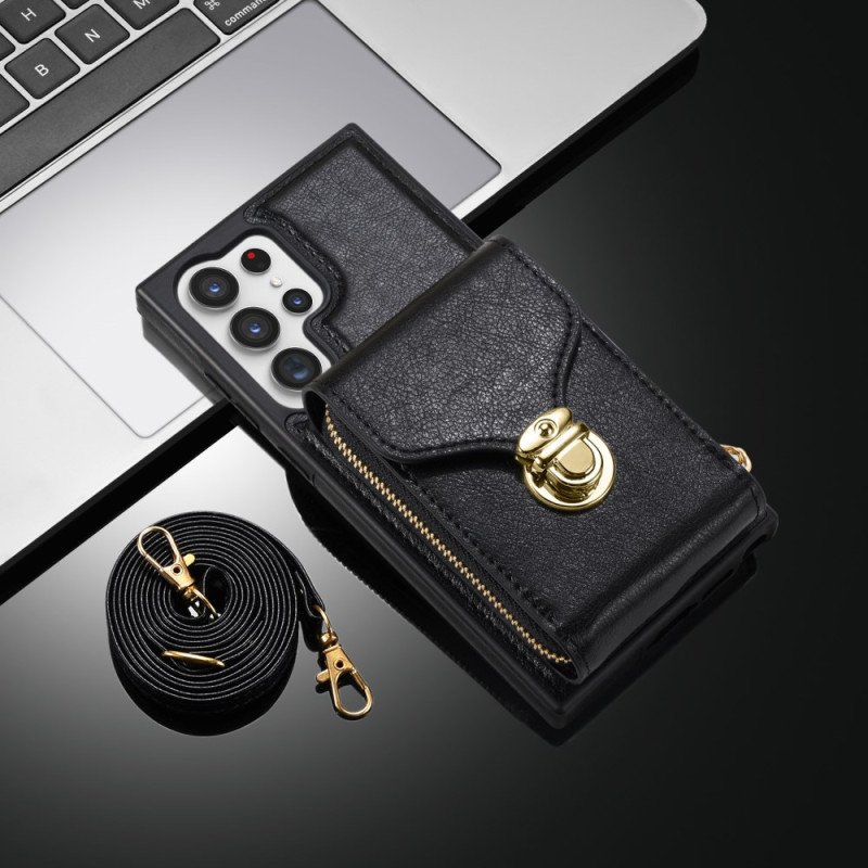 Skal Samsung Galaxy S25 Ultra 5g Plånbok Med Dragkedja Och Axelrem