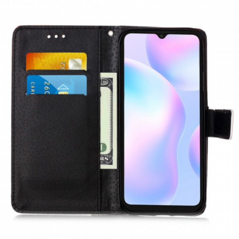 Fodral Xiaomi Redmi 9A Med Kedjar Svart Ros Med Rem