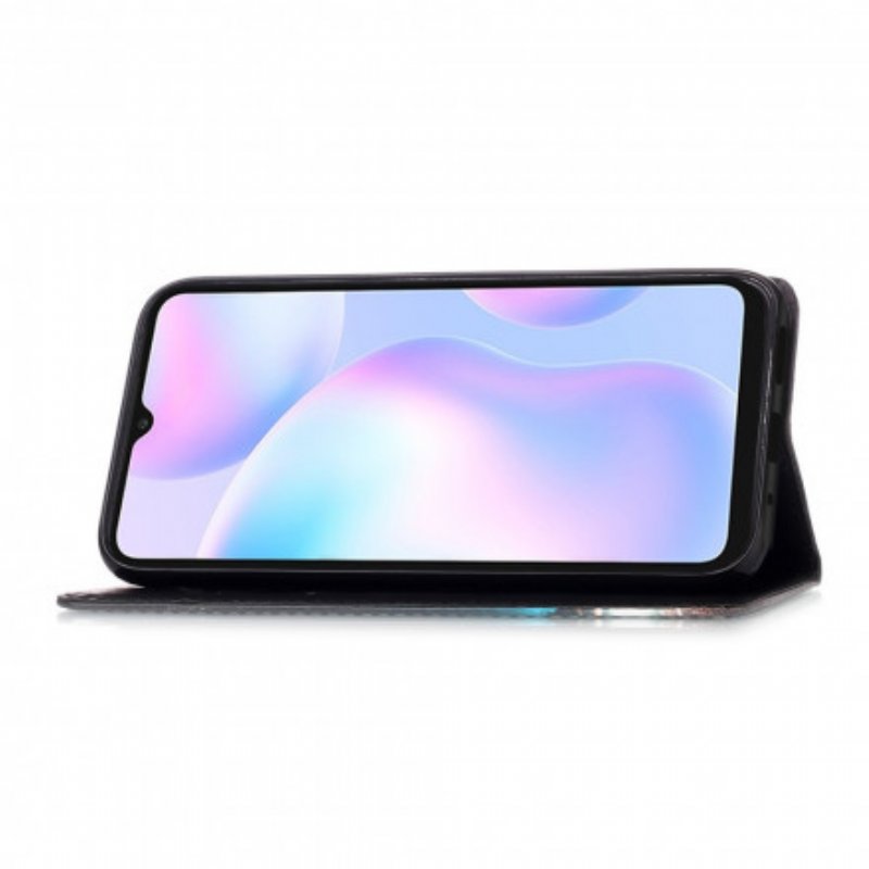 Fodral Xiaomi Redmi 9A Med Kedjar Svart Ros Med Rem