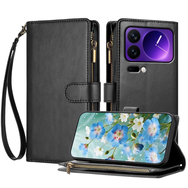 Läderfodral Xiaomi 17 Pro Telefonfodral Plånbok Med Dragkedja Och Rem