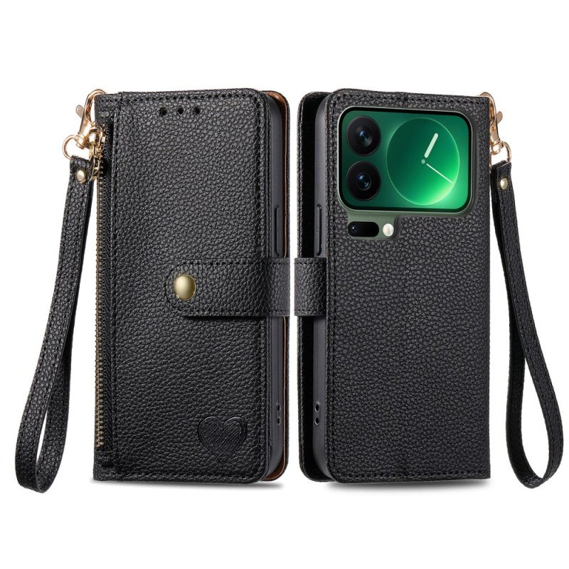 Läderfodral Xiaomi 17 Pro Telefonfodral Rfid-blockerande Hjärtdesign