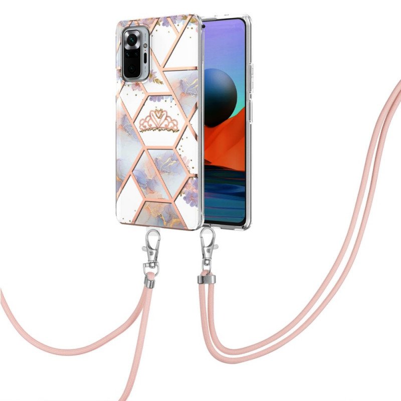 Skal Xiaomi Redmi Note 10 Pro Med Snodd Blommig Marmorsnöre