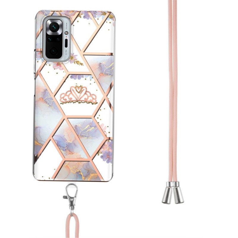 Skal Xiaomi Redmi Note 10 Pro Med Snodd Blommig Marmorsnöre