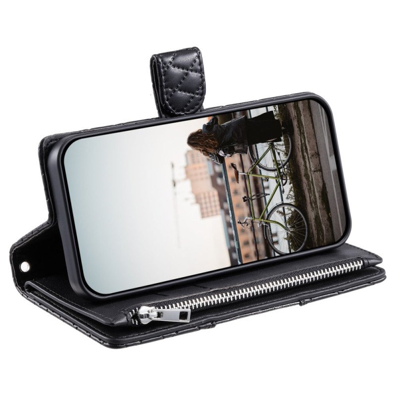 Läderskal Fodral Oneplus 15r Plånbok Med Quiltad Paljett