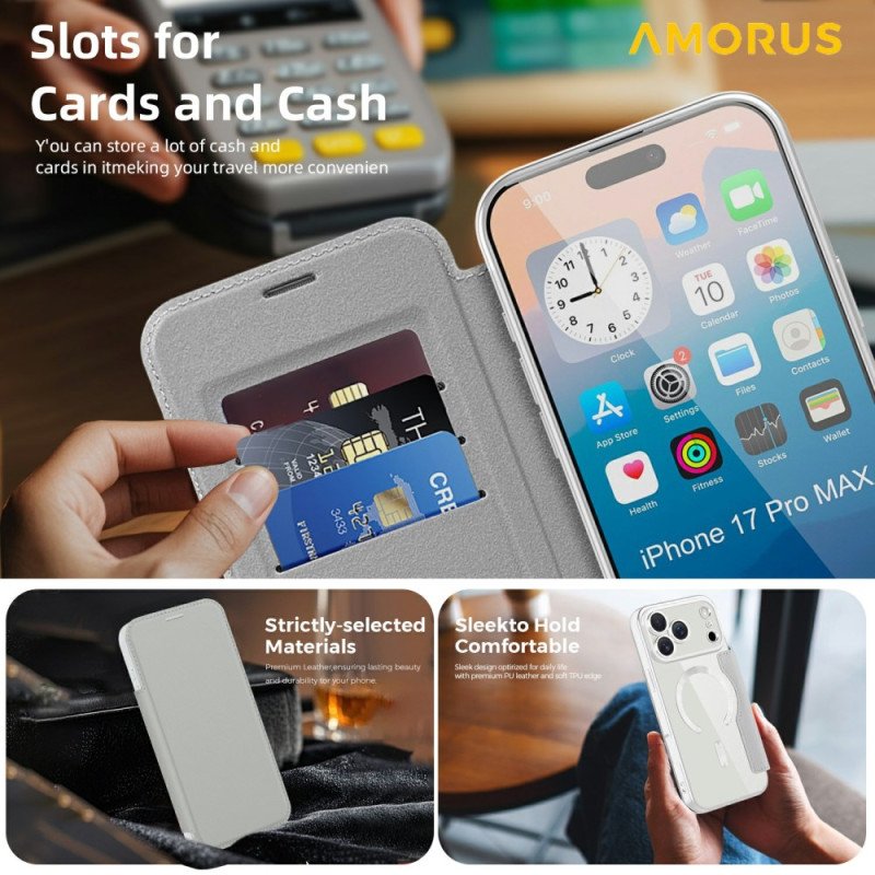 Folio-fodral För iPhone 17 Pro Max Magsafe-kompatibel Med Rfid-korthållare
