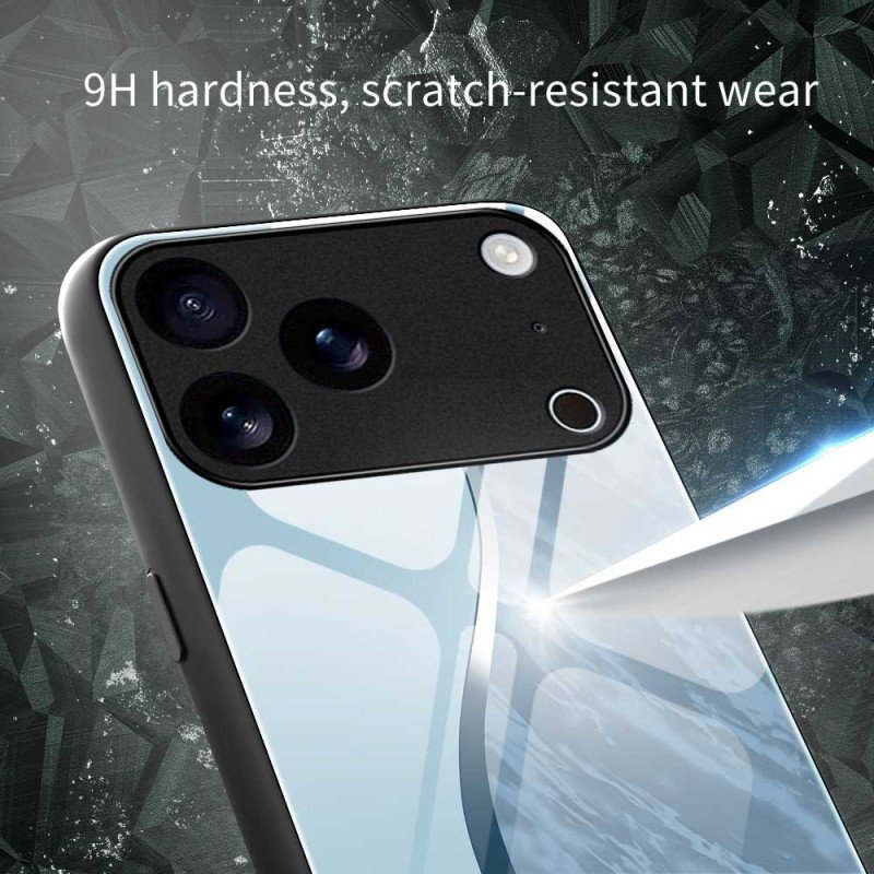 Skal iPhone 17 Pro Max Telefonfodral Härdat Glas Med Ljusblå Design