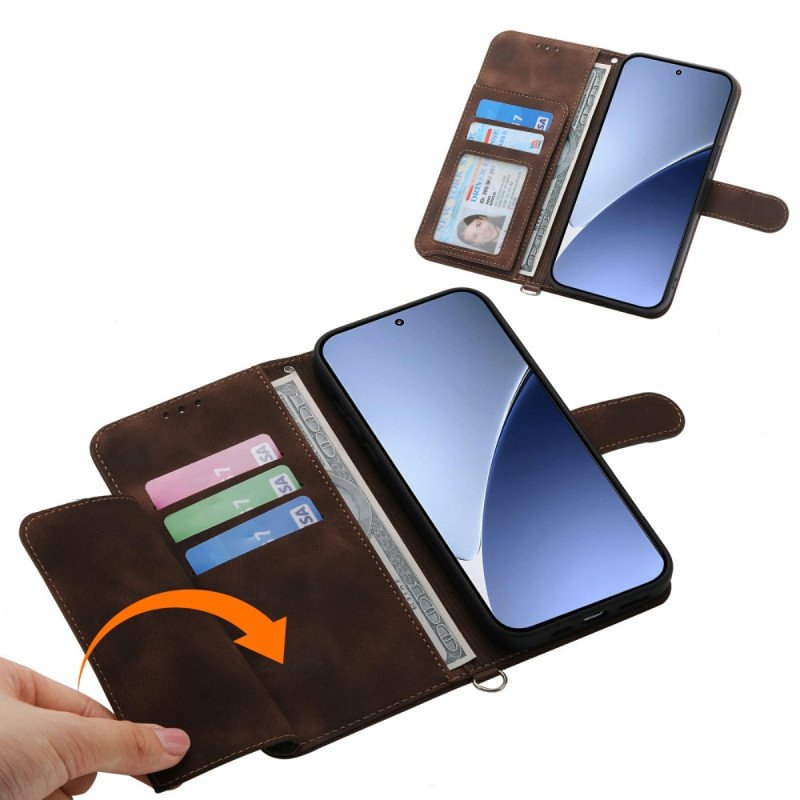 Fodral Xiaomi 15 Pro Blommönster Med Mockaeffekt Rem Och Axelrem