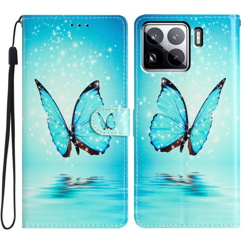 Läderfodral Xiaomi 15 Pro Telefonfodral Blå Fjäril I Flykt