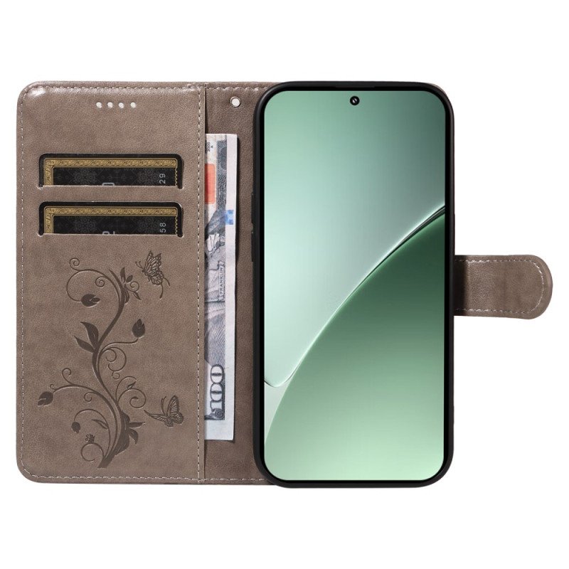 Läderfodral Xiaomi 15 Pro Telefonfodral Blom- Och Fjärilsmönster