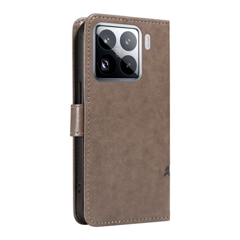 Läderfodral Xiaomi 15 Pro Telefonfodral Blom- Och Fjärilsmönster