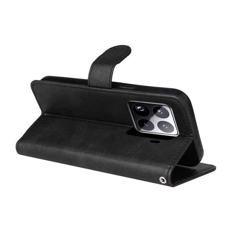 Läderfodral Xiaomi 15 Pro Telefonfodral Enfärgad Lädereffekt Med Rem