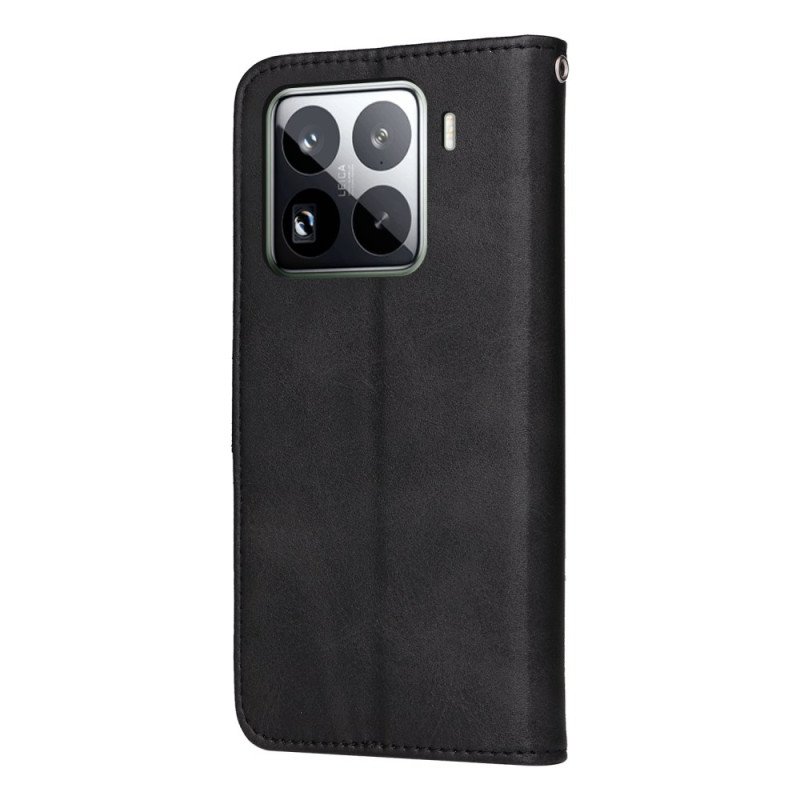 Läderfodral Xiaomi 15 Pro Telefonfodral Enfärgad Lädereffekt Med Rem