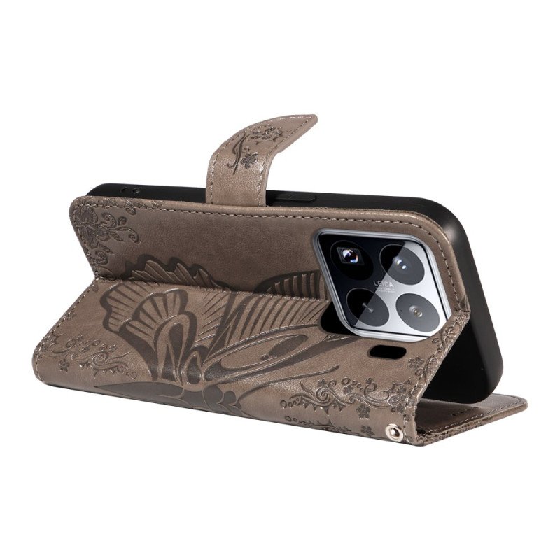 Läderfodral Xiaomi 15 Pro Telefonfodral Fjärilsdesign