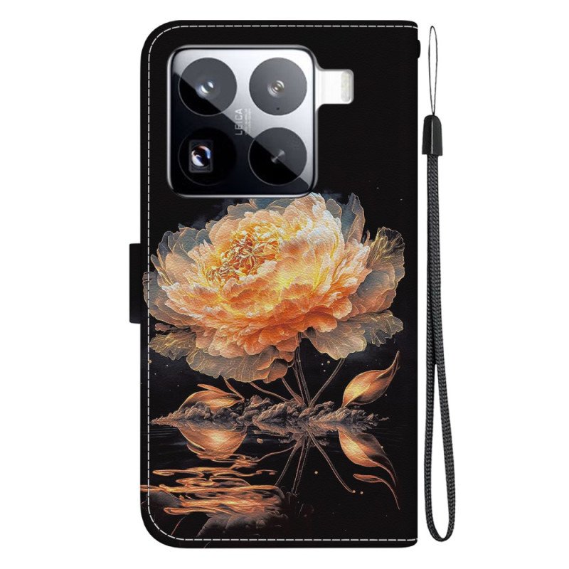 Läderfodral Xiaomi 15 Pro Telefonfodral Gyllene Pion