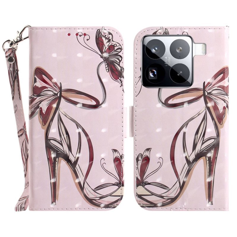 Läderfodral Xiaomi 15 Pro Telefonfodral Högklackade Rem