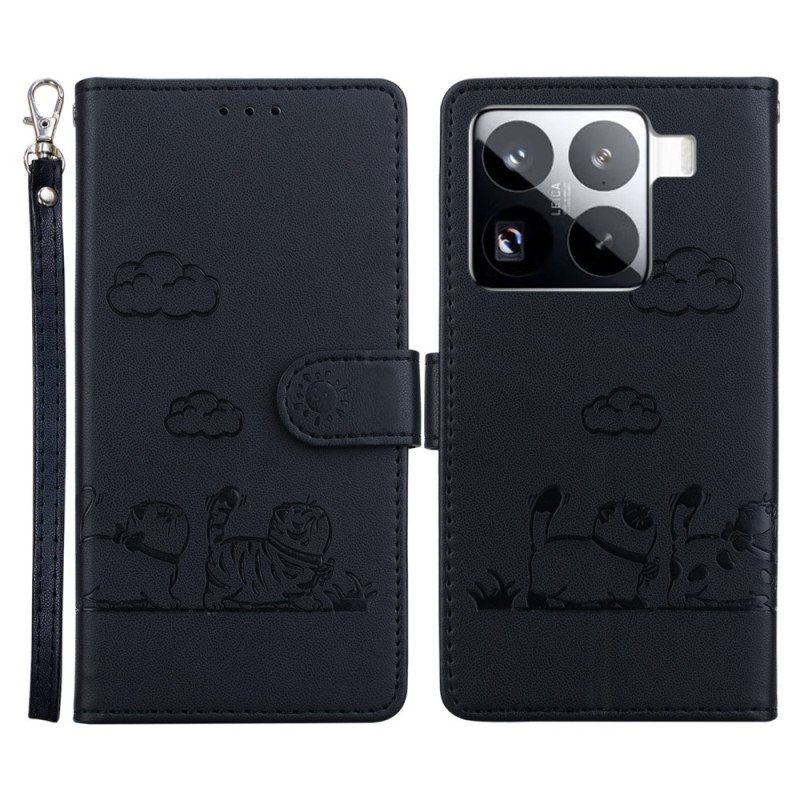 Läderfodral Xiaomi 15 Pro Telefonfodral Rfid-blockerande Kattmotiv