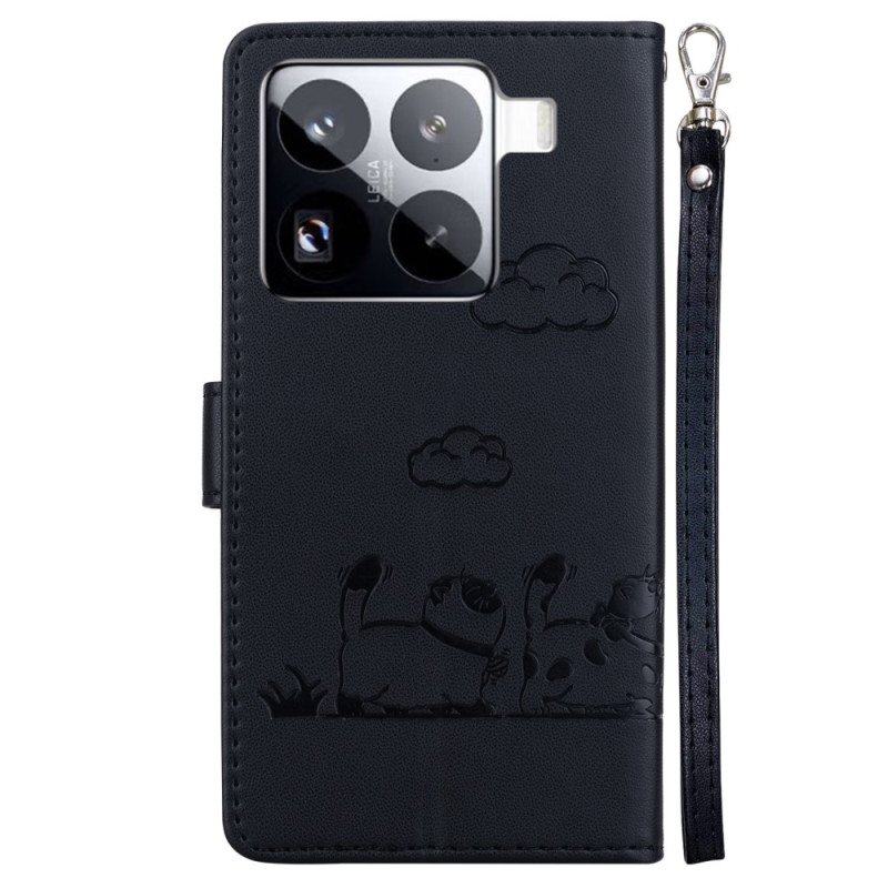 Läderfodral Xiaomi 15 Pro Telefonfodral Rfid-blockerande Kattmotiv