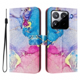 Läderskal Fodral Xiaomi 15 Pro Färgglad Marmor