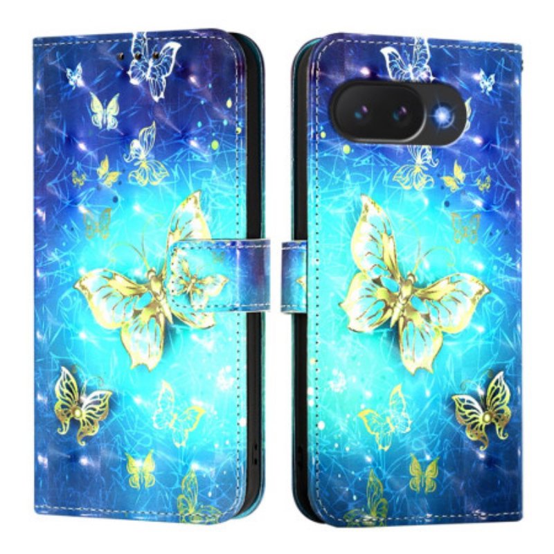Läderskal Fodral Google Pixel 10a Gyllene Fjärilar
